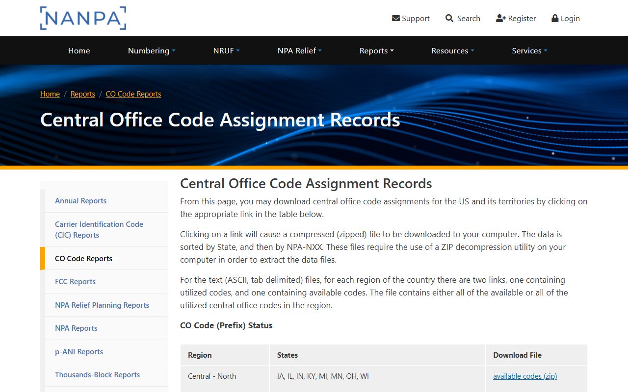 NANPA central office code assignment records for checking Wilson 252 prefixes