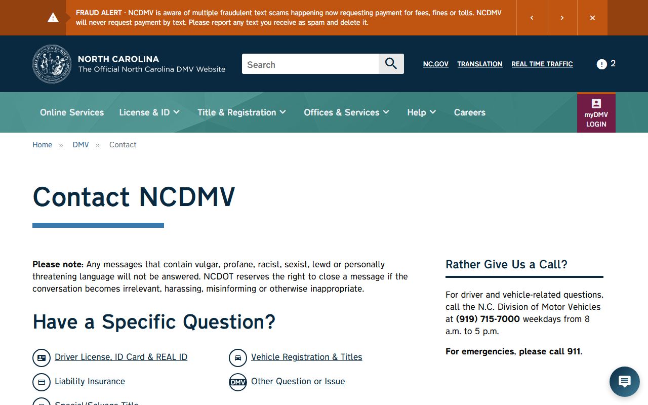 Wilson phone number NCDMV statewide contact page