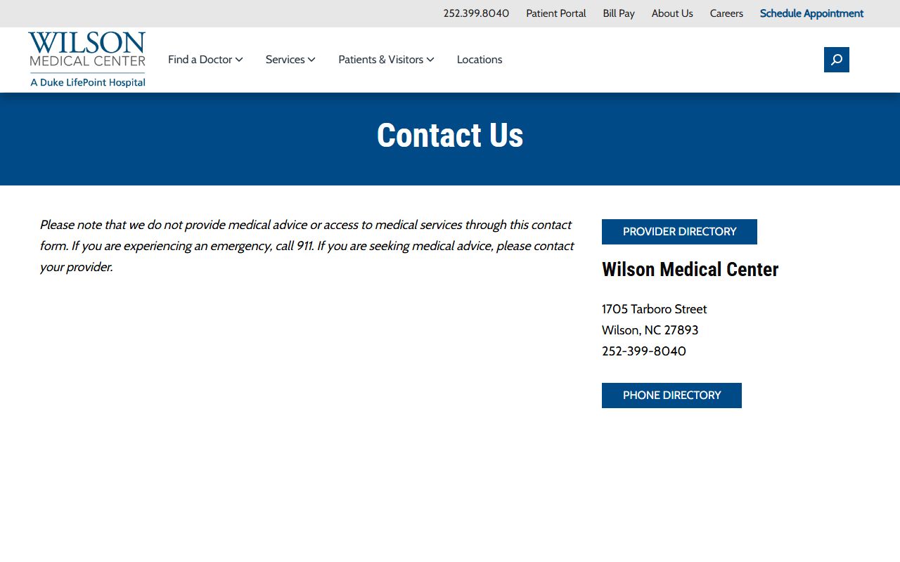 Wilson phone number Wilson Medical Center contact page